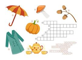Learn English with an autumn Crossword Educational Game for Kids, Autumn Theme, Learn English Concept Illustration vector