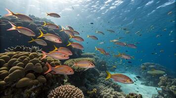A group of fish swim in the ocean photo
