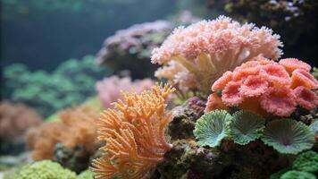 An aquarium with many different types of coral photo
