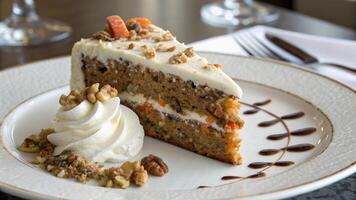 A piece of carrot cake on a plate photo