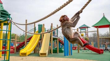 Monkey on rope in playground photo
