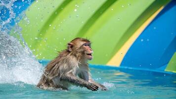 A monkey splashing water in an amusement park photo