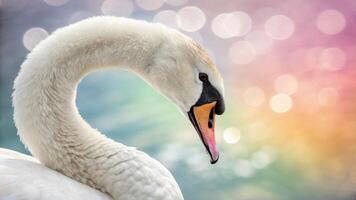 A white swan with a colorful background photo