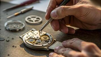 A man is working on a watch with a tool photo