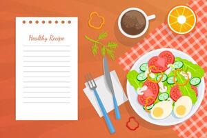Healthy Recipe, Top View of Table with Delicious Balanced Dishes Illustration vector