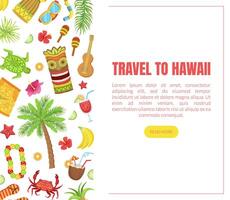 Travel to Hawaii Landing Page Template with Travelling Symbols Seamless Pattern and Space for Text Illustration vector