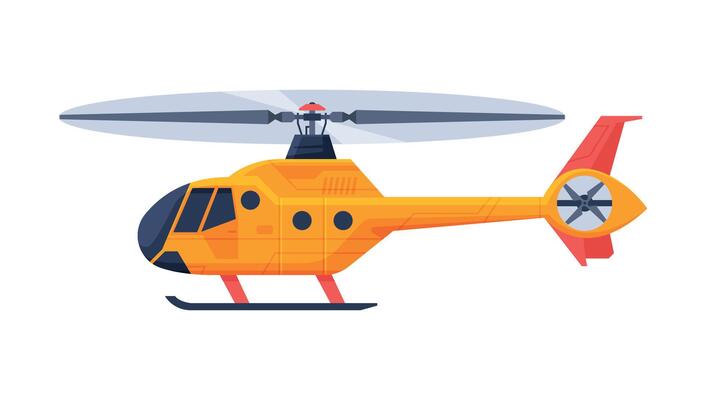 Orange Helicopter Aircraft, Flying Chopper Air Transportation Flat Illustration