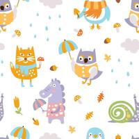 Cute Animals Seamless Pattern, Bright Childish Design Element Can Be Used for Fabric, Wallpaper, Packaging, Web Page Illustration vector