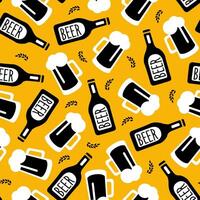Beer Bottles and Mugs Seamless Pattern, Brewery, Bub, Bar, Restaurant Design Element Can Be Used for Fabric, Packaging, Background Illustration vector