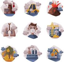 Environmental Pollution, Ecological Problems and Disasters Collection, Global Warming Illustration vector