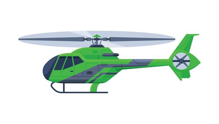 Green Helicopter Aircraft, Flying Green Chopper Vehicle Flat Illustration