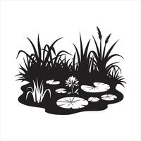 illustration of a pond with water lilies and grass vector