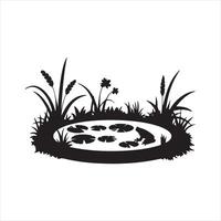 illustration of a pond with a frog and plants vector