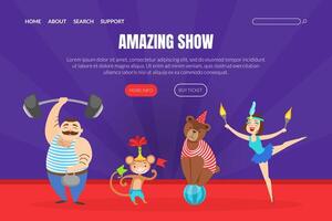 Amazing Show Landing Page Template, Circus Performance Web Page, Mobile App, Homepage Illustration vector