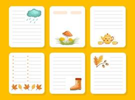 Organizer, Paper for Notes, Printable Pages, Notebook, Diary, Organizer Design Element with Autumn Time Symbols Illustration vector