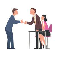 Man in Suit Having Job Interview, HR Specialists Talking with Candidate, Business Meeting, Recruitment and Employment Process Illustration vector