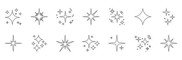 Sparkle And Star Line Icon Set. Twinkling And Shining Outline Symbol Collection. Editable Stroke. Isolated Illustration vector
