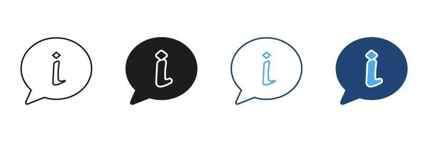 Information Speech Bubble Icon Set. Communication And Support Outline And Silhouette Symbol Collection. Customer Service And Help Center Representation. Isolated Illustration vector