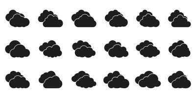 Cloud formation and weather solid icon set. Atmospheric elements and sky conditions silhouette symbol collection. Isolated illustration vector