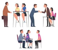 People Having Job Interview with HR Specialists Set, Business Meeting, Recruitment and Employment Service Illustration vector