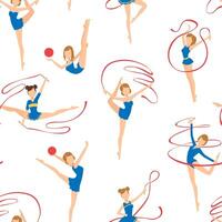 Female Gymnasts Doing Rhythmic Gymnastics Seamless Pattern, Hand Drawn Design Element Can Be Used for Fabric, Wallpaper, Packaging, Web Page Illustration vector