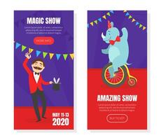 Magic Show Landing Page Template, Circus Performance Invitation Card, Flyer, Web Page, Mobile App Design n Illustration vector