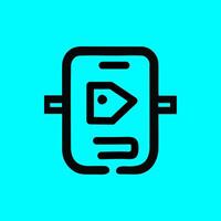Minimalist Backpack with Play Button Icon on Cyan Background vector