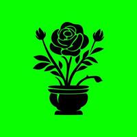 Elegant Rose in a Flower Pot Silhouette on Neon Green Background vector