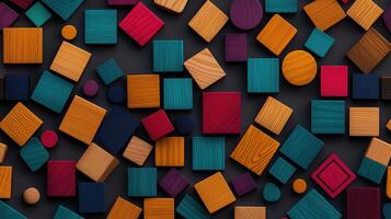 Colorful wooden blocks on a black background photo