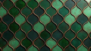 A green and brown tile wall with wavy lines photo
