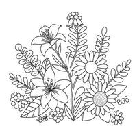 Outline Art Floral Flower Set with Intricate Botanical Drawing Design and Silhouettes for Coloring Pages vector