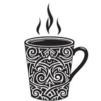 Tribal coffee cup vectors art with ornamental design elements in silhouette style for beverage illustrations