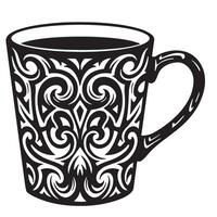Abstract tribal pattern coffee cup artwork with silhouette design perfect for takeaway beverage branding vector
