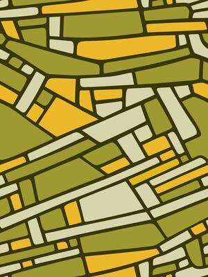 Seamless pattern with geometric abstract structure inspired by leaf veins and bricks in white, yellow and green tones