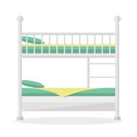 Bunk bed icon with railings and stairs. Side view. Bed for two people. vector