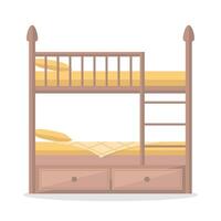Bunk bed icon with bedspread and two drawers. Bed for sleeping and resting. vector
