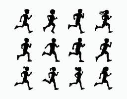 Active Children Running Silhouette Template vector