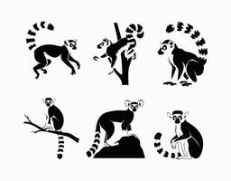Lemur Silhouette Isolated Template on White Background vector