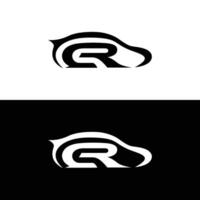 Sleek car silhouette with a bold R inside, symbolizing speed, performance, and modern automotive design vector