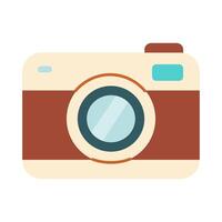 A camera with a blue and white lens. The camera is brown and has a blue button on the top vector