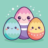 three cute easter eggs with faces on them vector