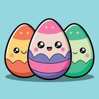 three colorful eggs with faces on them vector
