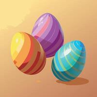 three colorful eggs are shown on a brown background vector