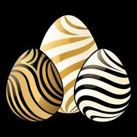 three eggs with zebra stripes on a black background vector