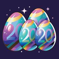 three eggs with the year 2020 on them vector