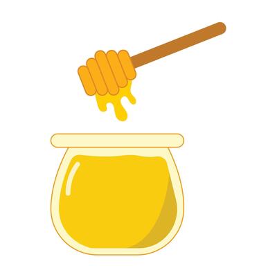 honey pot and wooden spoon isolated on a white background