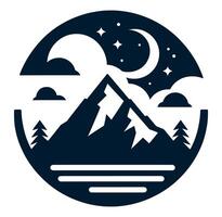 Mountains and lake with stars and moon in the background vector