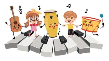 Drawing Of Kids And Instruments vector