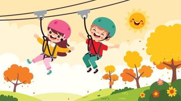 Cartoon Character Having Fun With Zipline vector