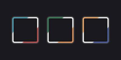 Gradient glowing frames with shadows of different colors isolated on a dark background. 3D illustration. vector